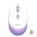 Top view of purple Meetion MT-R571 2.4G Wireless Silent Mouse with smooth finish, centered scroll wheel, and nano receiver beside it.