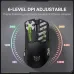 Overhead view of the black Onikuma DM01 Mouse displaying its 6-level adjustable DPI range.