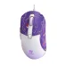 Font view Purple T-WOLF G550 wired RGB gaming mouse featuring a custom Kuromi anime sticker print design and side navigation buttons.