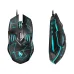 T-WOLF G560 black wired gaming mouse top and side profile showing cyan LED lightning pattern accents, ergonomic shell, and side navigation buttons.