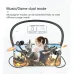 Feature overview graphic of Unikyy Y9 ENC Bluetooth Neckband highlighting music and game dual mode with illustrated usage background
