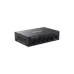 Compact black metal Tenda TEG2205D 5-port network switch shown at an angle, displaying top branding, side vents, and front ports.