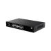 Front view  black Tenda TEG2216D switch featuring 16 ports,two rows, green indicator lights and a QR code on the right.
