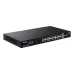 Front view Tenda teg2228p switch featuring 16 Ethernet ports ,two rows, green indicator lights left, and a QR code right.