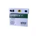 Angled top view of the DBC 1GE XPON ONU placed on its branded box, showing fiber, Ethernet, and power ports clearly.