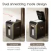 Side-by-side view of the black and gold Deli shredder showing manual feed (left) and fully automatic open tray feed (right) modes.