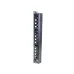 Close-up, vertical view of the black metal COTE CWM-1UFM 1U cable management rack with rectangular slots.