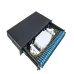 Angled view of COTE FPP-LC-24P 24 Port LC Type Fiber Patch Panel with open tray showing fiber connections and LC ports aligned in front