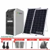 EcoSONIC AP-1500 1500W Portable Power Station kit with dual 200W solar panels, LED lights, USB cable, and AC charger.