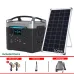 Indoor view of EcoSONIC SL63-L2 800W Portable Power Station with solar panel powering devices in modern living room.