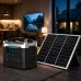 Front view of EcoSONIC SL63-L2 800W Portable Power Station kit with 100W solar panel, LED lights, USB cable, and AC charger.
