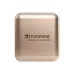 Top-down view of the Transcend ESD420C Magnetic Portable SSD in gold, displaying its minimalist design and logo placement.