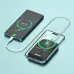 Black BWOO BO-P33 power bank wirelessly charging a smartphone, while simultaneously wired-charging a second phone.