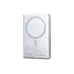 Back of a silver BWOO BO-P76 magnetic power bank showing the charging ring, with product details and regulatory marks printed below.