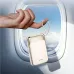 Angled hanging view of BWOO BO-P80 10000mAh 22.5W Magnetic Power Bank with Built-In Cable held by strap showing compact design
