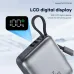 Close-up view of Foneng PX137 10000mAh 35W Power Bank With Built-in Type-C highlighting LCD display showing battery percentage and output