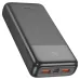 Front view of black Hoco J121A 20000mAh Power Bank showing digital LED display at 86%, textured surface, and orange USB ports.