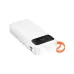 Angled view of white Hoco J151A Power Bank with digital display at 68%, dual top lights, and an orange lanyard strap.