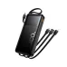 Front view of upright black Hoco J156 Power Bank with three extended cables, dark display panel, and an orange power button.