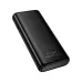 Angled back view of black Hoco J158 Pro Power Bank showing technical specifications text and safety compliance logos.
