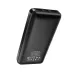 Angled back view of black Hoco J72A 20000mAh Power Bank showing textured finish, specifications label, and top ports.