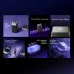 A collage showing key product features including dual charger input, 40000mAh capacity, real-time display, 4-device charging, battery lifespan, and safety protection.
