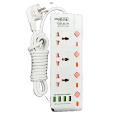 MaxLine ML-704 4 USB Port 3 Socket Multiplug Power Strip