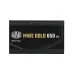 Cooler Master MWE Gold V3 650W power supply front view with branding and 80 Plus Gold efficiency label