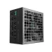 Angled view of DeepCool PN1000M Power Supply with modular ports, ventilation grid, and visible cooling fan.