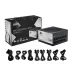 Product display of MSI PRO A1000PL PCIE5 Power Supply with packaging box and modular cables arranged in front.