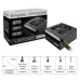 Thermaltake Litepower 350W Power Supply with packaging box and cable specification chart displayed.