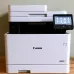 Office desk view of Canon i-SENSYS MF752Cdw All-In-One Multifunction Color Laser Printer placed with extended control panel in use