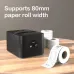 Deli ES380PN Receipt Printer, angled view showing 80mm paper roll compatibility beside compact thermal printer