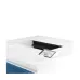 Front top angle view of HP Color LaserJet Pro 4202dw laser printer placed on a wooden workbench.