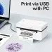 Deli ES341 Thermal Label Printer feature graphic highlighting USB connectivity for easy printing from a PC.