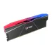 Front angled view of Lexar ARES RGB 2nd Gen DDR5 RAM with black heat spreader and RGB light bar.