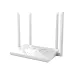 Front-facing view of the Netis NC21 Router showing six vertical antennas and sleek white casing for wide signal coverage.