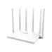 Front-facing view of the Netis NC63 Router showing six vertical antennas and sleek white casing for wide signal coverage.
