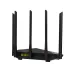 Back view of the Tenda AC7 AC1200 router with five antennas, clearly showing two yellow LAN and one blue WAN port.