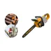 Front view of Tolsen 87360 14 inch Chain Saw with inset images showing log cutting and tree branch trimming.