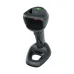 Front angled view of Zebra DS9908 Barcode Scanner with presentation stand and scanning head.