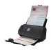 Front view of Canon ImageFormula DR-C340 Scanner actively scanning multi-page forms including lab and courier documents.