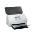 HP ScanJet Enterprise Flow N7000 snw1 angled view showing touchscreen, document feeder, output tray, and compact design.