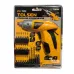 Packaged set of Tolsen 79010 Cordless Screwdriver with pistol-grip design, multiple bits, and labeled specifications.