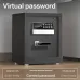 Front view of Deli ET622 Digital Safe Box showing keypad and virtual password feature for secure access.