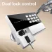 Angled view of Deli ET623 Digital Safe Box highlighting dual lock control with keypad and physical key.