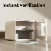 Front angled view of Deli VS4529-WH Digital Safe with open door showing shelf and built-in compartment.