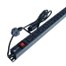 Angled top view of COTE CPDU-1U-12(8-C13+4-C19)-13AMP 1U 12 Port Back-to-Back PDU showing dual socket layout with power switch and cable