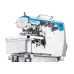 A side view of the white and gray Jack E4S-5-03/333 industrial overlock sewing machine head with a blue accent and digital screen.