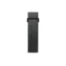 Close-up of black nylon smartwatch strap with metal loop clasp, soft textured weave, and minimal adjustable design